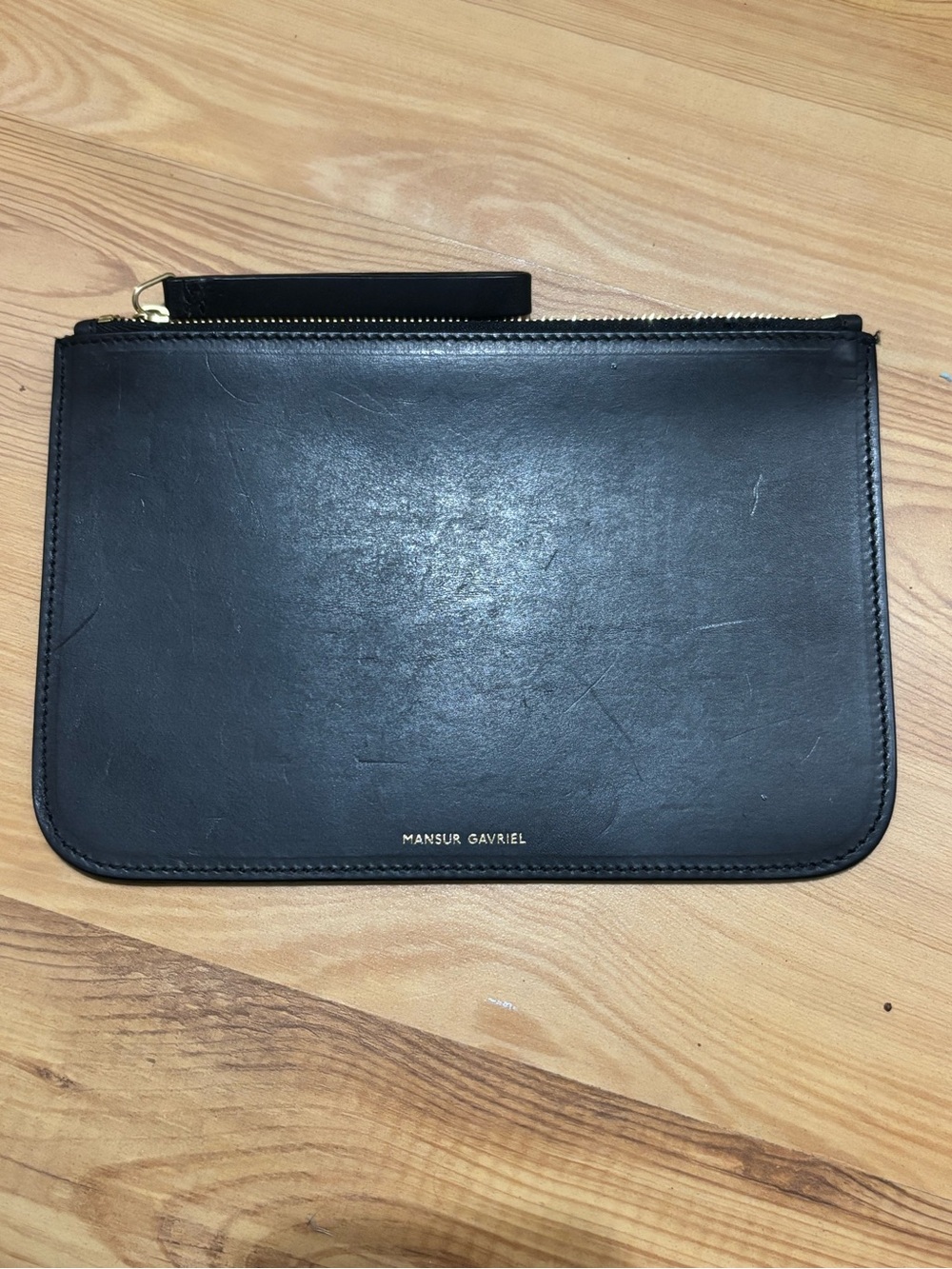 Mansur Gavriel black leather zip pouch